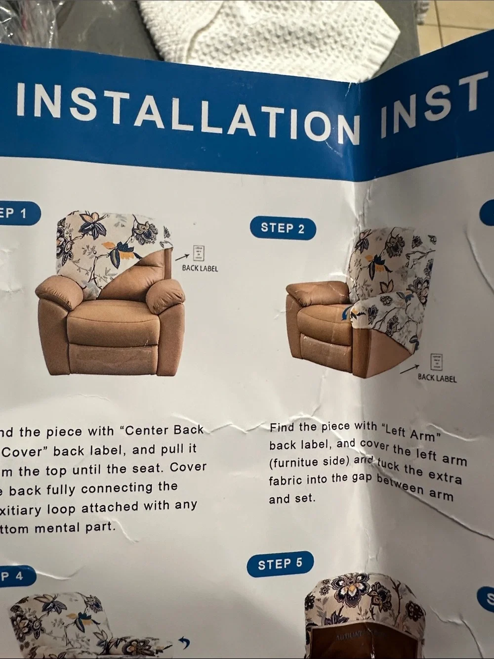 4-Piece Floral Recliner Slipcover Set - Blue & Yellow Floral